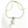 Bracelet Pierre de Lune 4mm avec Trèfle sur Cordon Réglable