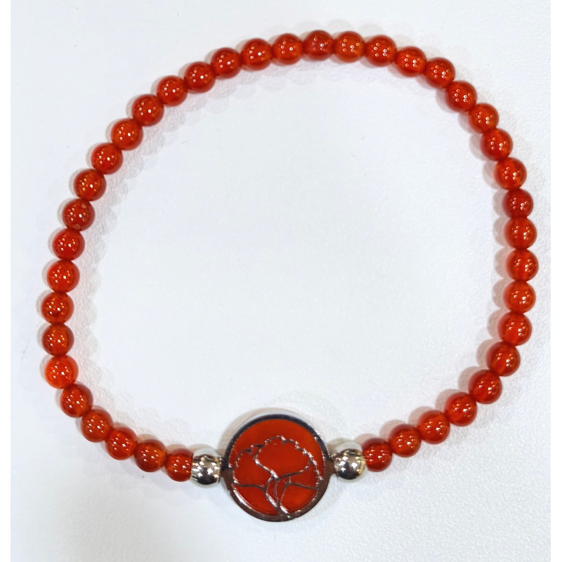 Bracelet Cornaline Pierres Rondes 4mm avec Insert Arbre de Vie