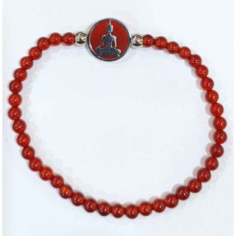 Bracelet Cornaline Pierres Rondes 4mm avec Insert Bouddha