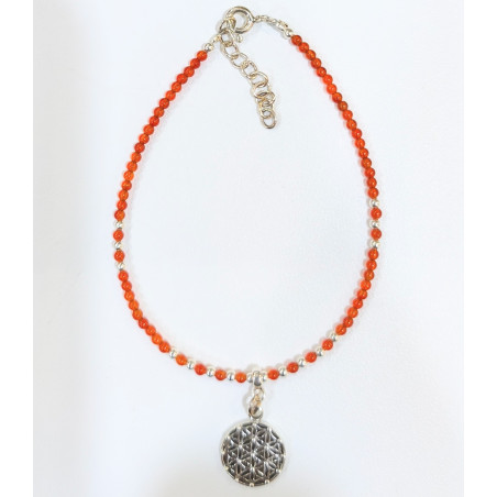 Bracelet Cornaline avec Fleur de vie et Inserts Argent 925 17 + 3 cm