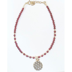Bracelet Grenat Inserts et Fermoir Argent 925 avec Fleur de Vie