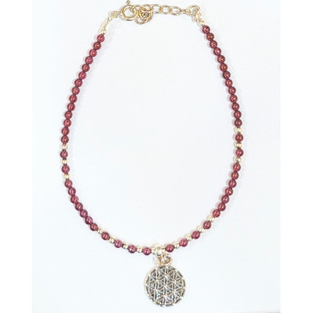 Bracelet Grenat Inserts et Fermoir Argent 925 avec Fleur de Vie