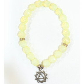 Bracelet Opaline Pierres Rondes Facettées 8mm avec Breloque Chakra du Cœur