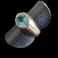 Bague Topaze bleue argent 925 plaqué or Taille 51