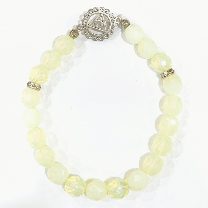 Bracelet Opaline Pierres Rondes Facettées 8mm avec Breloque Chakra 3ème Œil
