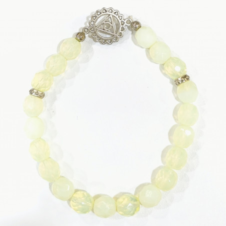 Bracelet Opaline Pierres Rondes Facettées 8mm avec Breloque Chakra 3ème Œil