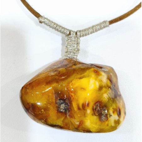 Pendentif Ambre Baltique Brute Polie 5X3.5 cm sur Cordon Réglable