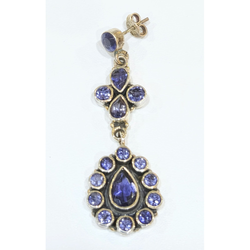 Boucles Tanzanite Pierres Gouttes et Rondes Facettées Argent 925