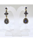 Boucles Tanzanite Pierres Gouttes et Rondes Facettées Argent 925