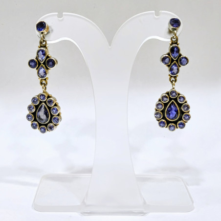 Boucles Tanzanite Pierres Gouttes et Rondes Facettées Argent 925
