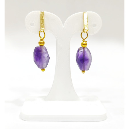 Boucles Améthyste Facettée Plaquée Or 2 cm