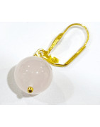 Boucles Quartz Rose Perles Rondes 11mm Plaqué or