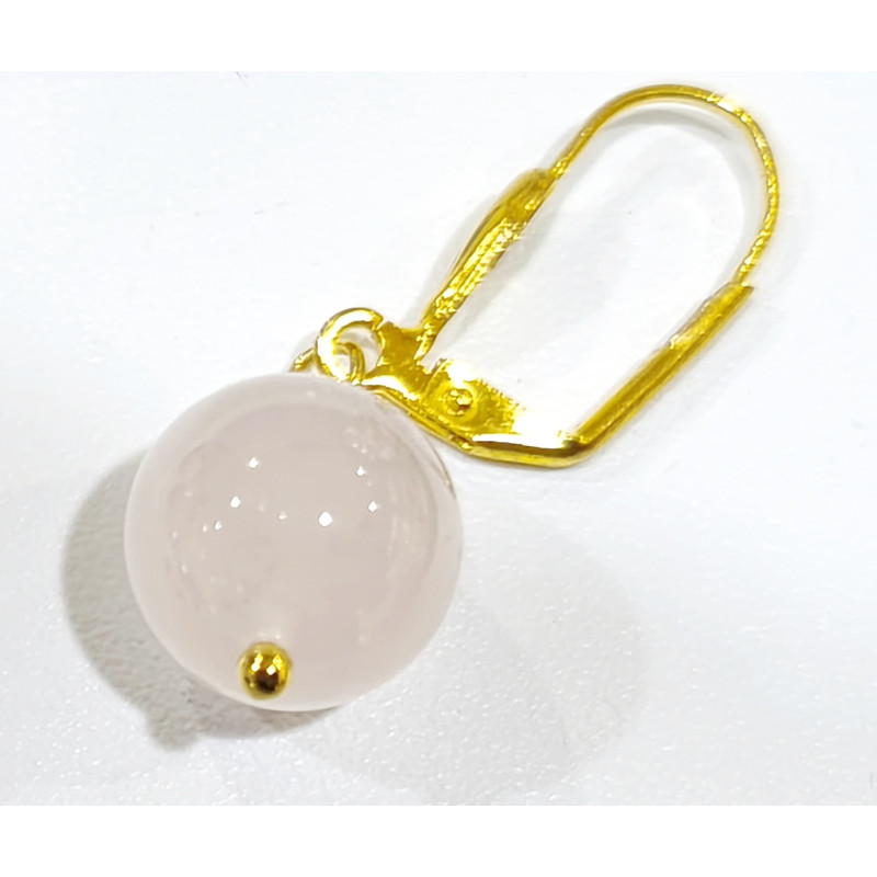 Boucles Quartz Rose Perles Rondes 11mm Plaqué or