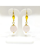 Boucles Quartz Rose Perles Rondes 11mm Plaqué or