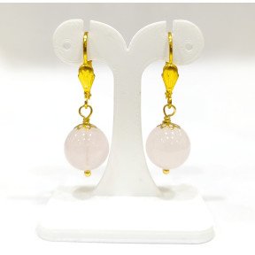 Boucles Quartz Rose Perles Rondes 11mm Plaqué or
