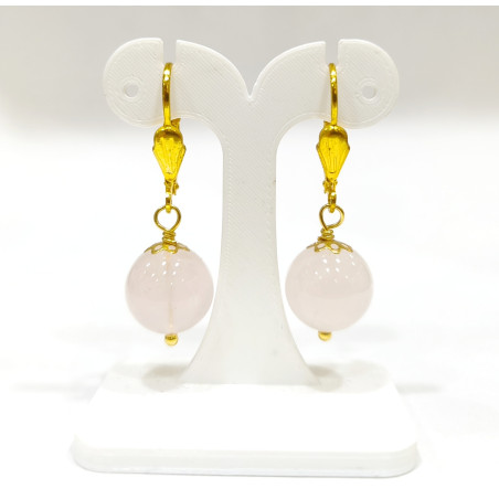 Boucles Quartz Rose Perles Rondes 11mm Plaqué or