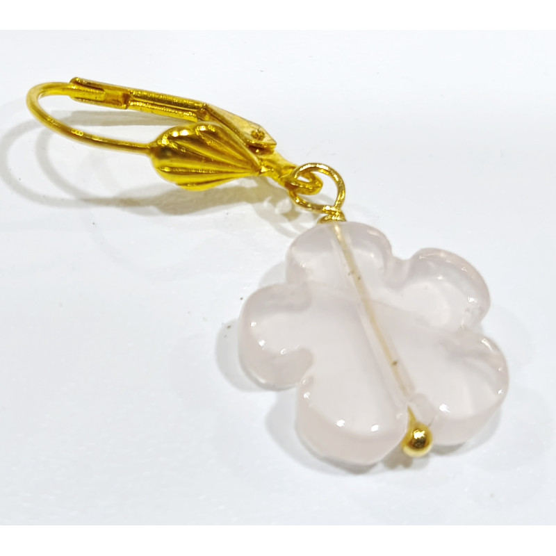 Boucles Quartz Rose Fleur Plaqué or