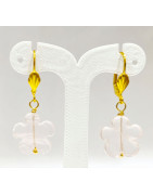 Boucles Quartz Rose Fleur Plaqué or