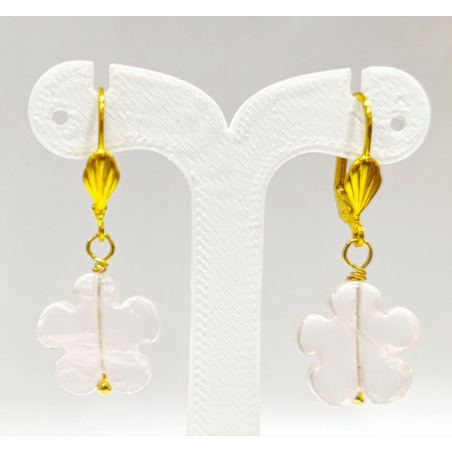 Boucles Quartz Rose Fleur Plaqué or