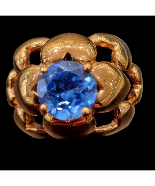 Bague Topaze bleue argent 925 plaqué or Taille 51