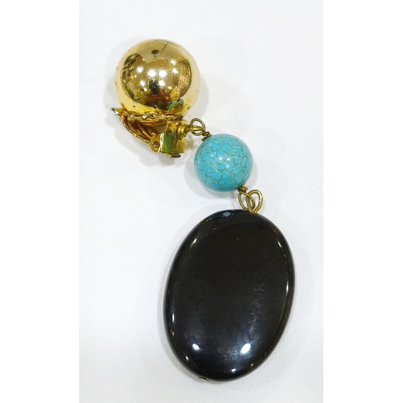 Boucles Onyx Ovale 3 cm Turquoise Pierres Rondes 10mm à Clips
