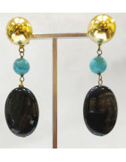 Boucles Onyx Ovale 3 cm Turquoise Pierres Rondes 10mm à Clips