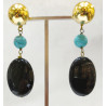 Boucles Onyx Ovale 3 cm Turquoise Pierres Rondes 10mm à Clips