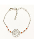 Bracelet Grenat Orange Facetté Arbre de Vie 1.5 cm Argent 925 15 + 5 cm