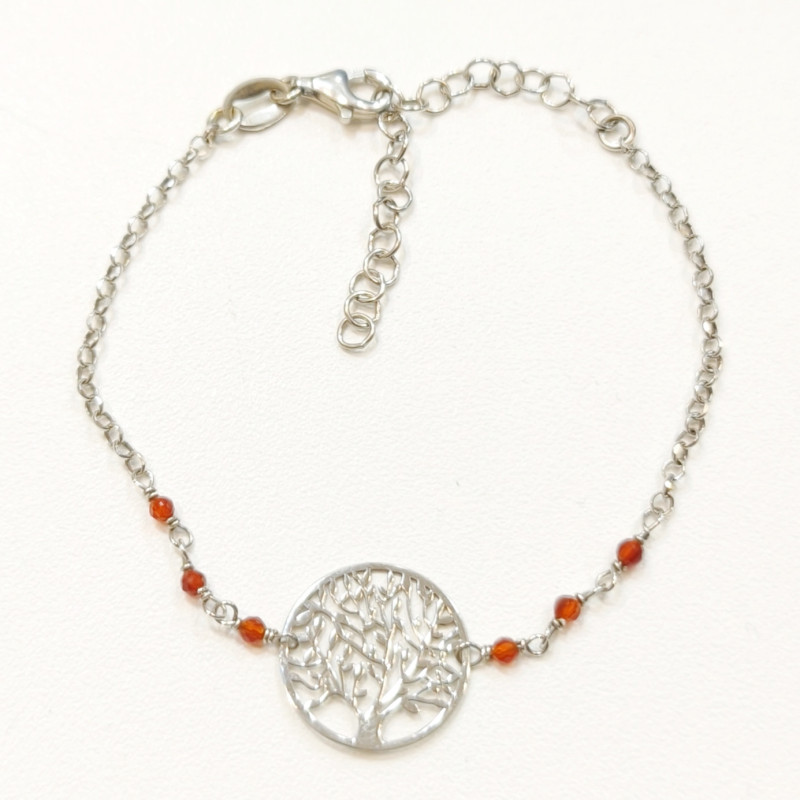 Bracelet Grenat Orange Facetté Arbre de Vie 1.5 cm Argent 925 15 + 5 cm