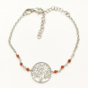 Bracelet Grenat Orange Facetté Arbre de Vie 1.5 cm Argent 925 15 + 5 cm