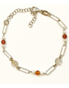 Bracelet Grenat Orange Facetté Mini Arbres de Vie 5mm Argent 925 15 + 5 cm