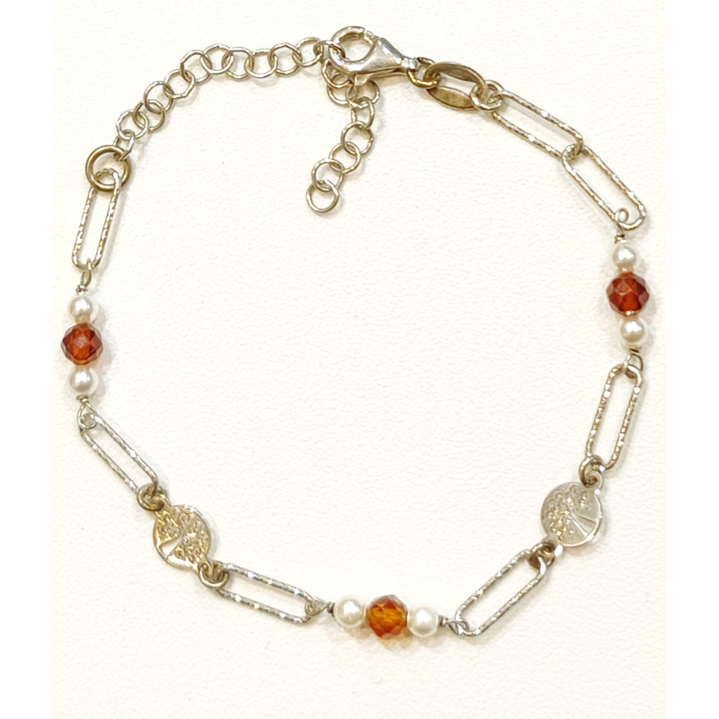 Bracelet Grenat Orange Facetté Mini Arbres de Vie 5mm Argent 925 15 + 5 cm