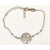 Bracelet Agate Bleue Facetté Arbre de Vie 1.5 cm Argent 925 15 + 5 cm