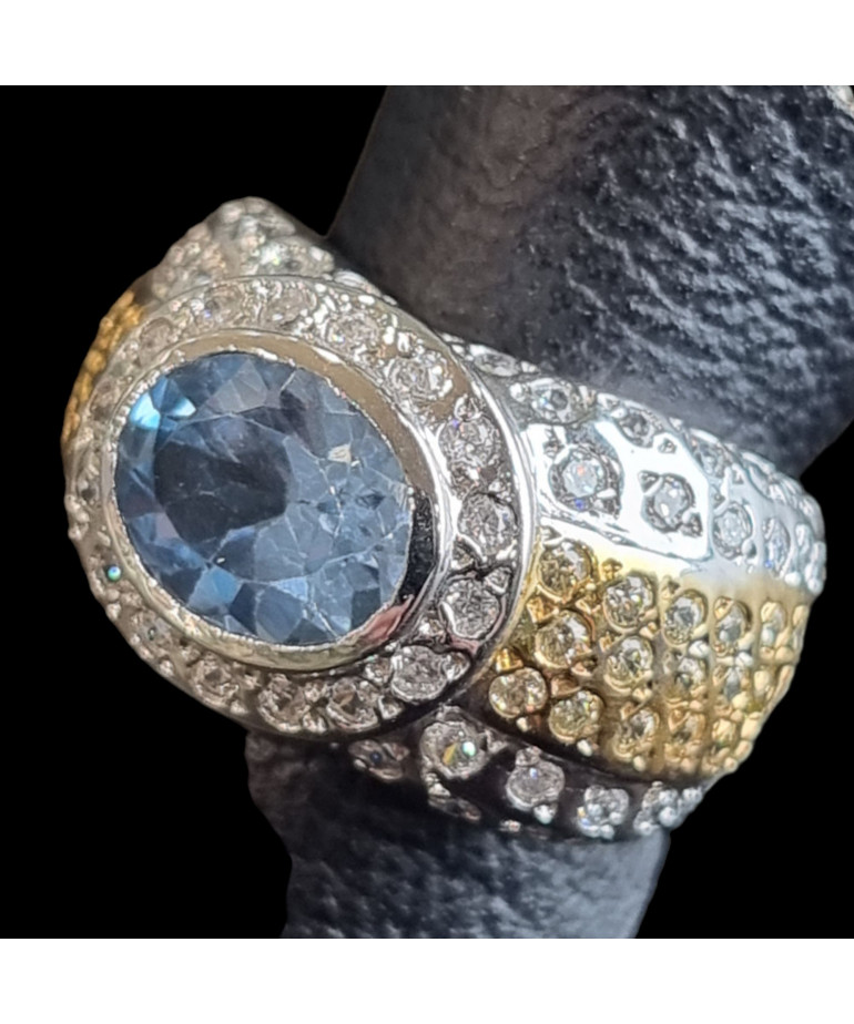 Bague Topaze bleue & Zirconium Argent 925 Taille 52