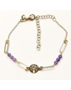 Bracelet Améthyste Facetté Mini Arbre de Vie 5mm Argent 925 15 + 5 cm
