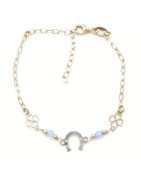 Bracelet Agate Bleue Facetté Fer à Cheval Argent 925 15 + 5 cm