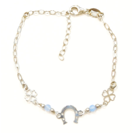 Bracelet Agate Bleue Facetté Fer à Cheval Argent 925 15 + 5 cm