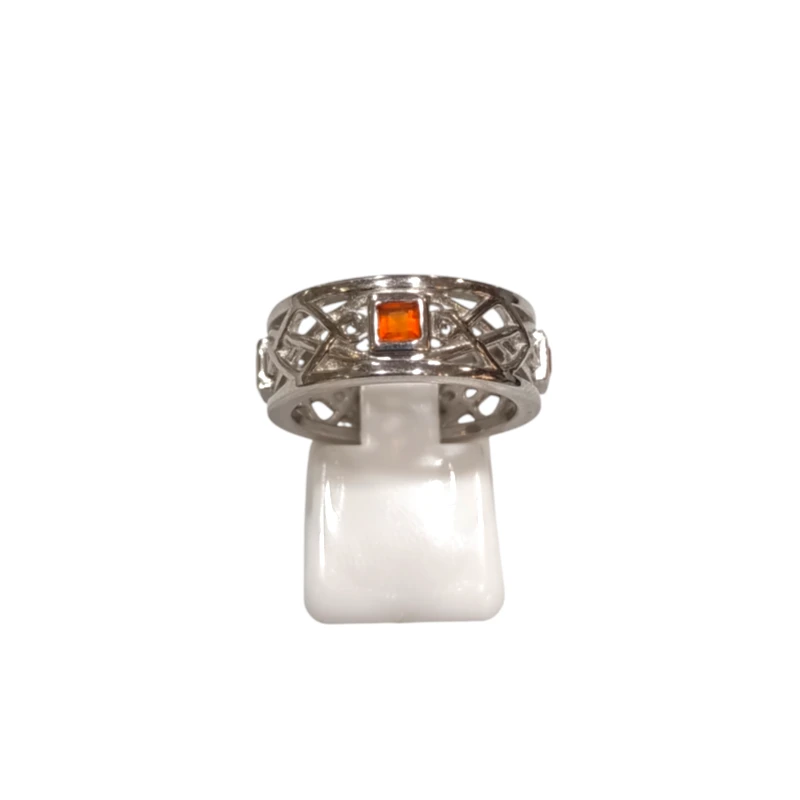 Bague Cornaline Carrée Facettée Argent 925 Ciselé Taille 56