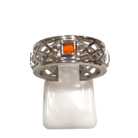 Bague Cornaline Carrée Facettée Argent 925 Ciselé Taille 56