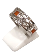 Bague Cornaline Carrée Facettée Argent 925 Ciselé Taille 56