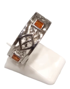 Bague Cornaline Carrée Facettée Argent 925 Ciselé Taille 56