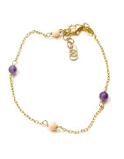 Bracelet Améthyste et Corail Peau d'Ange Pierres Rondes 4mm Argent Plaqué Or (Vermeil) 17 + 3 cm