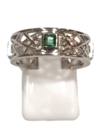 Bague Émeraude Carrée Facettée Argent 925 Ciselé Taille 58