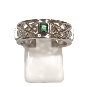 Bague Émeraude Carrée Facettée Argent 925 Ciselé Taille 58