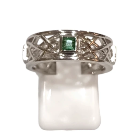 Bague Émeraude Carrée Facettée Argent 925 Ciselé Taille 58