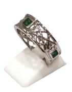 Bague Émeraude Carrée Facettée Argent 925 Ciselé Taille 58
