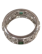 Bague Émeraude Carrée Facettée Argent 925 Ciselé Taille 58
