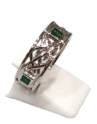 Bague Émeraude Carrée Facettée Argent 925 Ciselé Taille 58