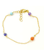 Bracelet Améthyste et Corail Peau d'Ange Turquoise Lapis-lazuli Pierres Rondes 4mm Argent Plaqué Or (Vermeil) 17 + 3 cm