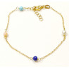 Bracelet Perle de Culture Corail Peau d'Ange Turquoise Lapis-Lazuli Pierres Rondes 4mm Argent Plaqué Or (Vermeil) 17 + 3 cm